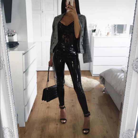 Vinyl wet look high waist PU leggings - Picture 1 of 8